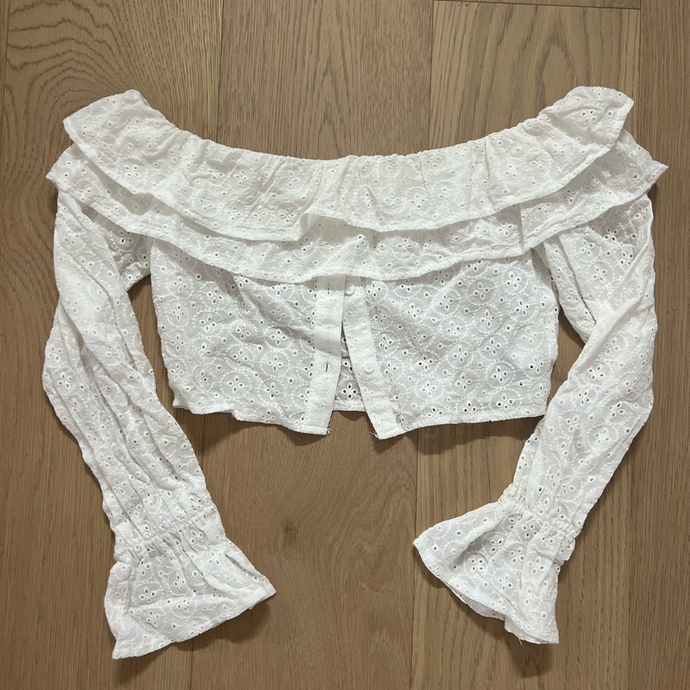 FREE with purchase. White Off-Shoulder Lace crop Top